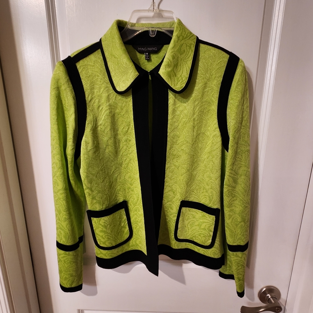 Ming Wang green Medium sweater, cardigan with pockets and shoulder pads
